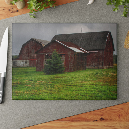 U R There Photography Winslow Road Reds Rustic Farmhouse Tempered-Glass Cutting Board