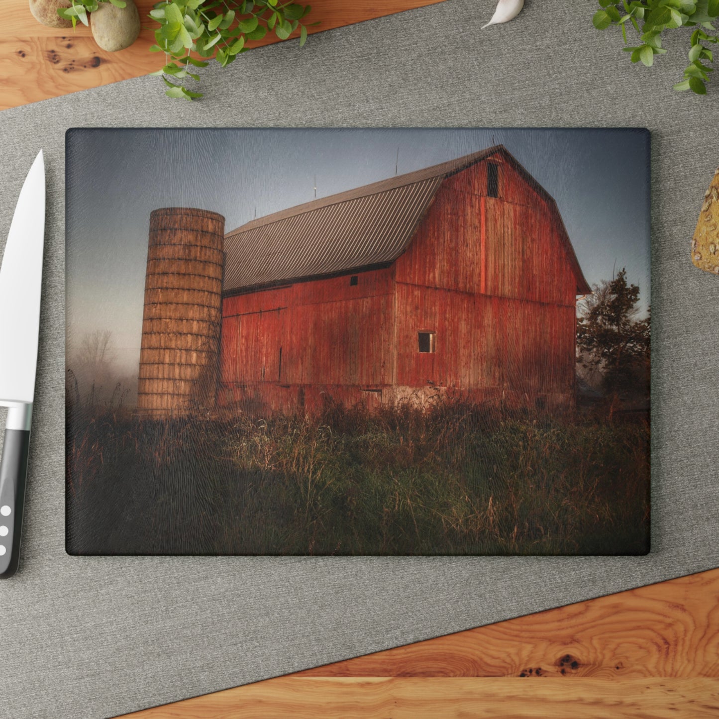 U R There Photography Columbiaville Red II Rustic Farmhouse Tempered-Glass Cutting Board