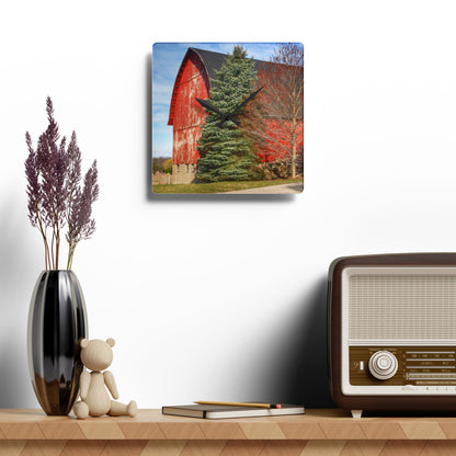 U R There Photography West Sutton Road Red Rustic Farmhouse Acrylic Analog Wall Clock