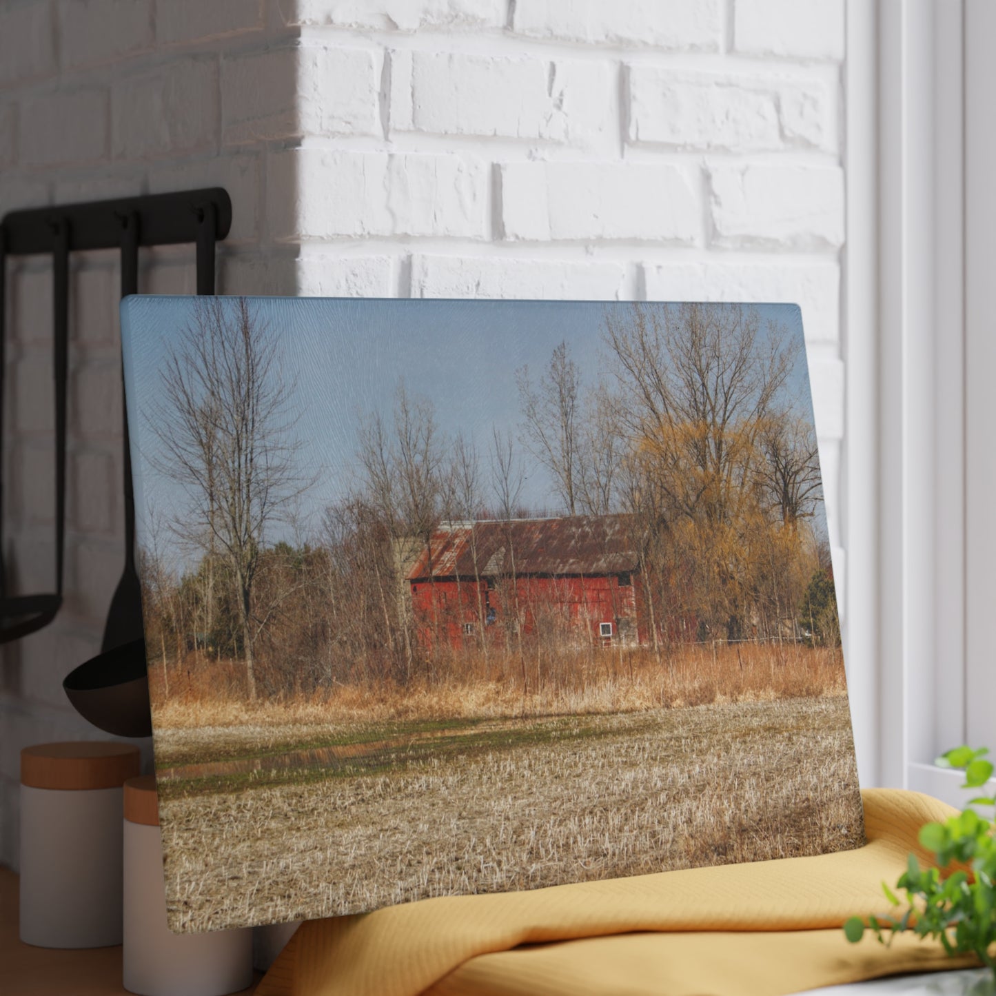 U R There Photography Hidden Scotch Settlement Red Rustic Farmhouse Tempered-Glass Cutting Board