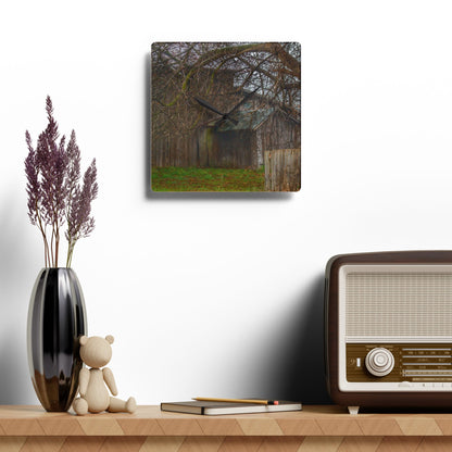 U R There Photography Bowers Road Greys IV Rustic Farmhouse Acrylic Analog Wall Clock