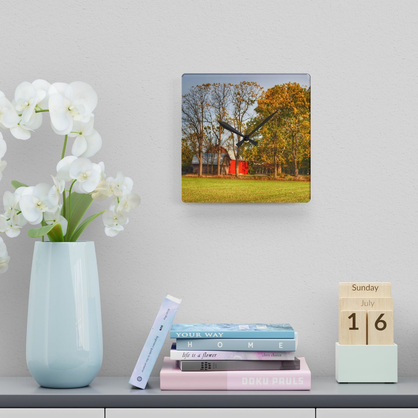 U R There Photography Barkley Road Red II Rustic Farmhouse Acrylic Analog Wall Clock