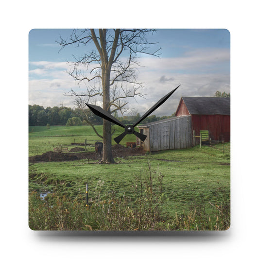 West Oregon Road Hidden Red III Rustic Farmhouse Acrylic Analog Wall Clock 10.75'' × 10.75'' (Square)