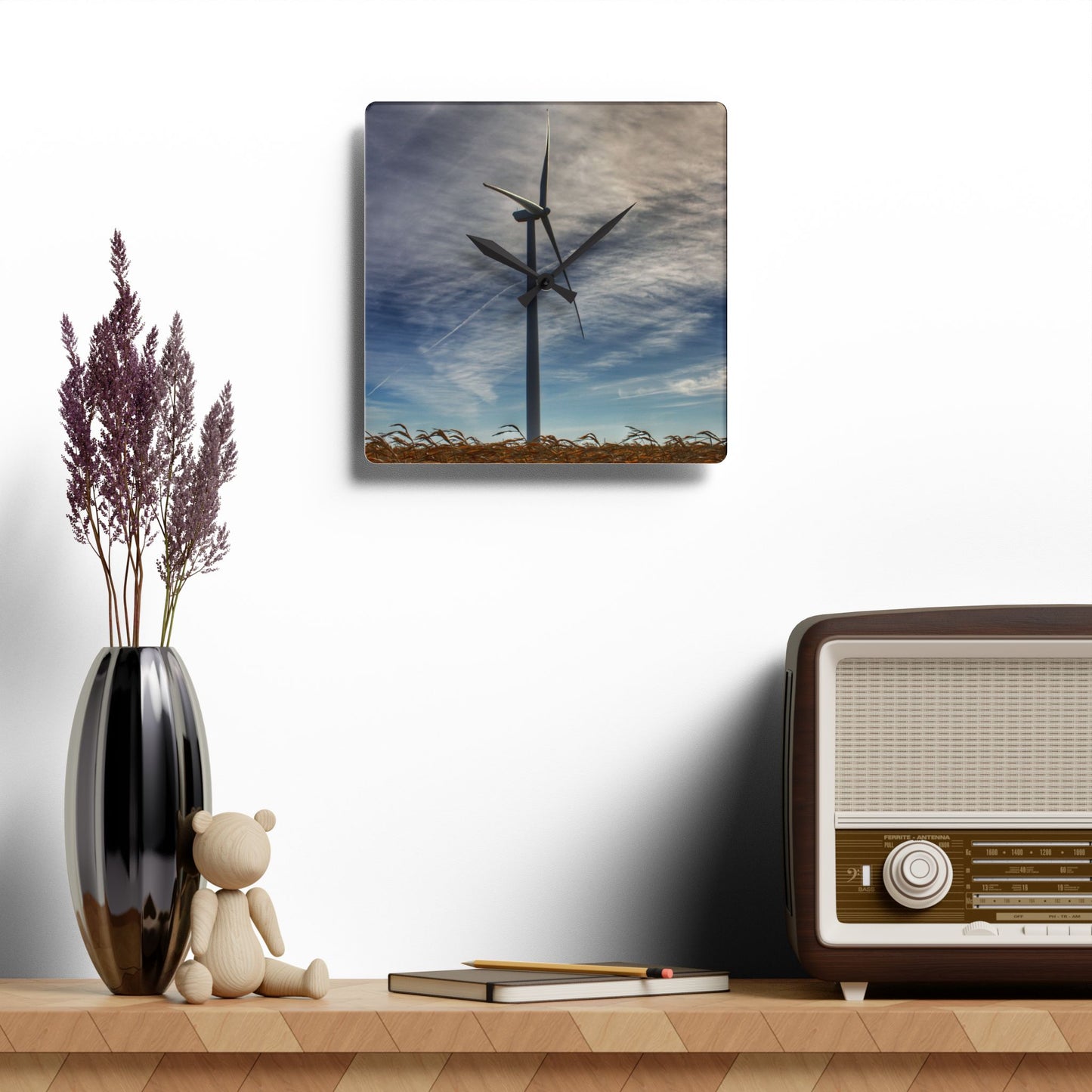 U R There Photography North Gera Road Windmill Rustic Farmhouse Acrylic Analog Wall Clock