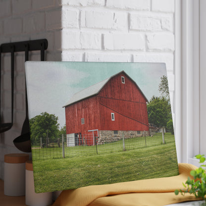 U R There Photography Elba Red II Rustic Farmhouse Tempered-Glass Cutting Board