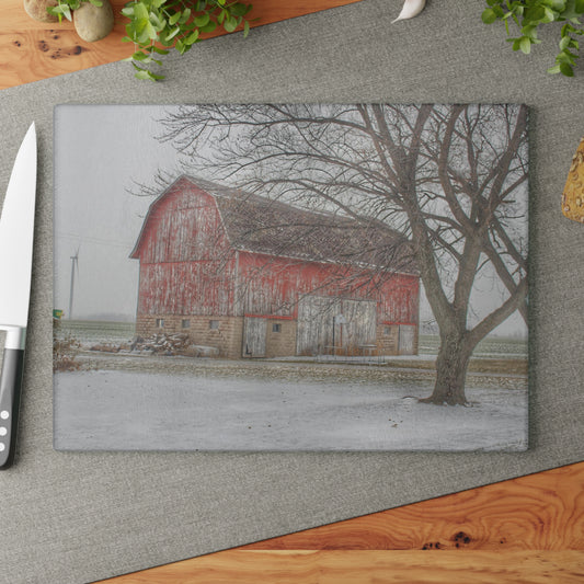 U R There Photography Cumber Road Red I Rustic Farmhouse Tempered-Glass Cutting Board