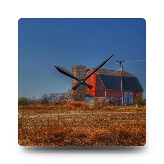 U R There Photography Applegate Road Red Rustic Farmhouse Acrylic Analog Wall Clock 10.75'' × 10.75'' (Square)