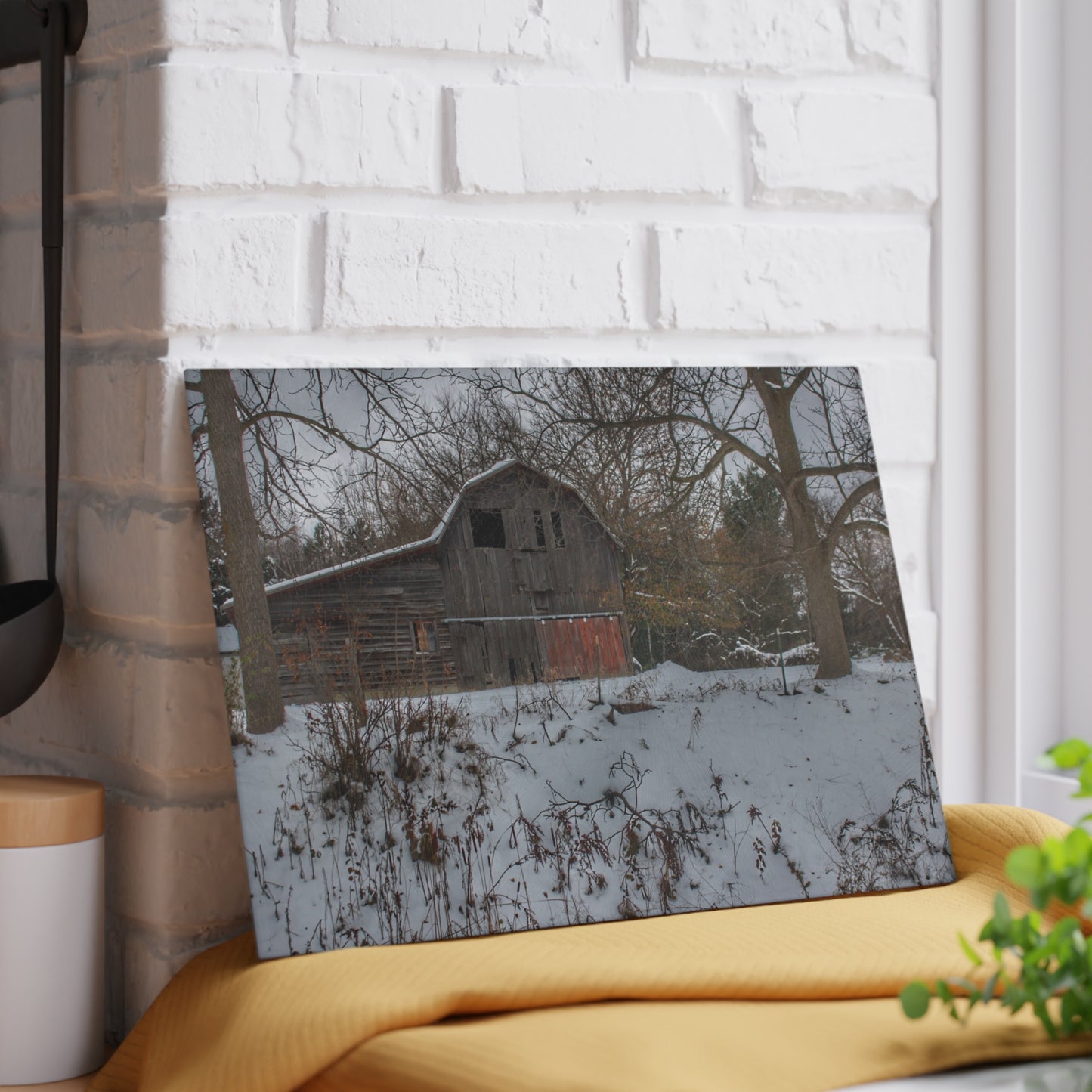 U R There Photography Hayes Road Grey in Winter II Rustic Farmhouse Tempered-Glass Cutting Board