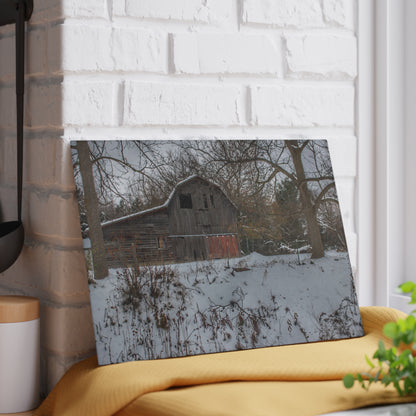 U R There Photography Hayes Road Grey in Winter II Rustic Farmhouse Tempered-Glass Cutting Board