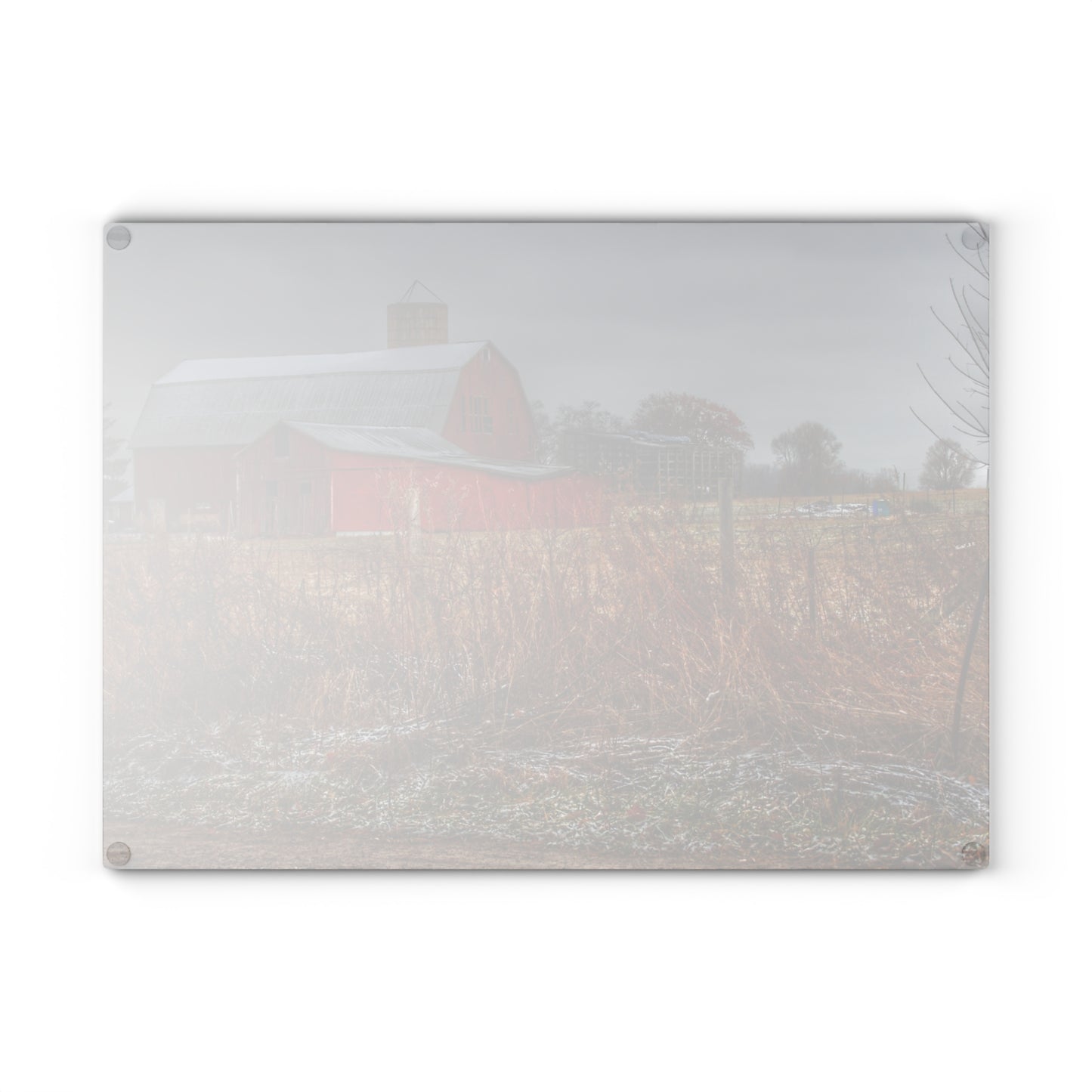 U R There Photography Hough Road Reds I Rustic Farmhouse Tempered-Glass Cutting Board