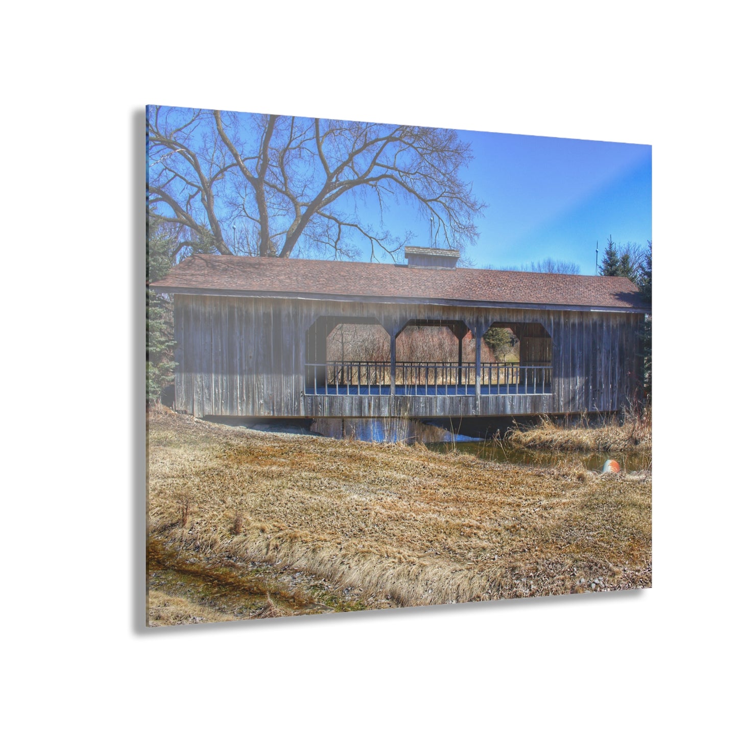 U R There Photography Covered Bridge of Campground Road II Rustic Farmhouse Acrylic Wall Print