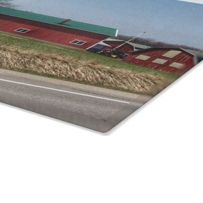 U R There Photography M-15 Quilted Red Rustic Farmhouse Tempered-Glass Cutting Board