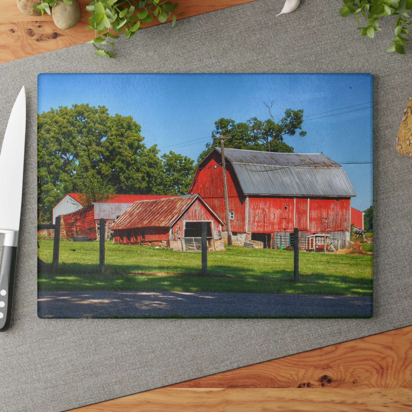 U R There Photography Frances Road Reds I Rustic Farmhouse Tempered-Glass Cutting Board