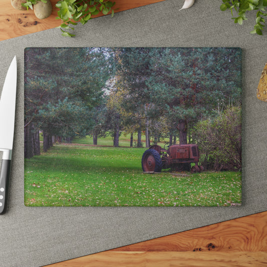 U R There Photography Casey Road Yard Art I Rustic Farmhouse Tempered-Glass Cutting Board