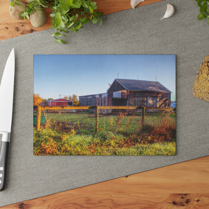 U R There Photography Hunters Creek Grey Saltbox Rustic Farmhouse Tempered-Glass Cutting Board