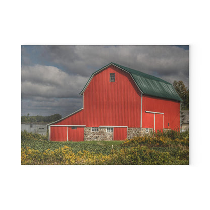 U R There Photography Valentine Road Fieldstone Red Rustic Farmhouse Tempered-Glass Cutting Board