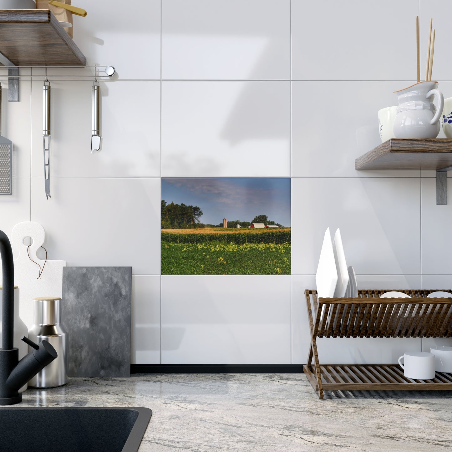 U R There Photography Across the Field in Clifford Rustic Farmhouse Decorative Ceramic Tile