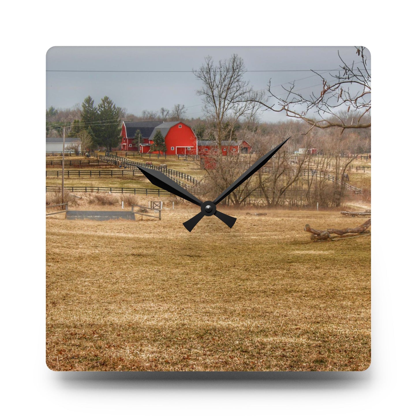 U R There Photography Beyond the Trees on Rock Valley Road Rustic Farmhouse Acrylic Analog Wall Clock
