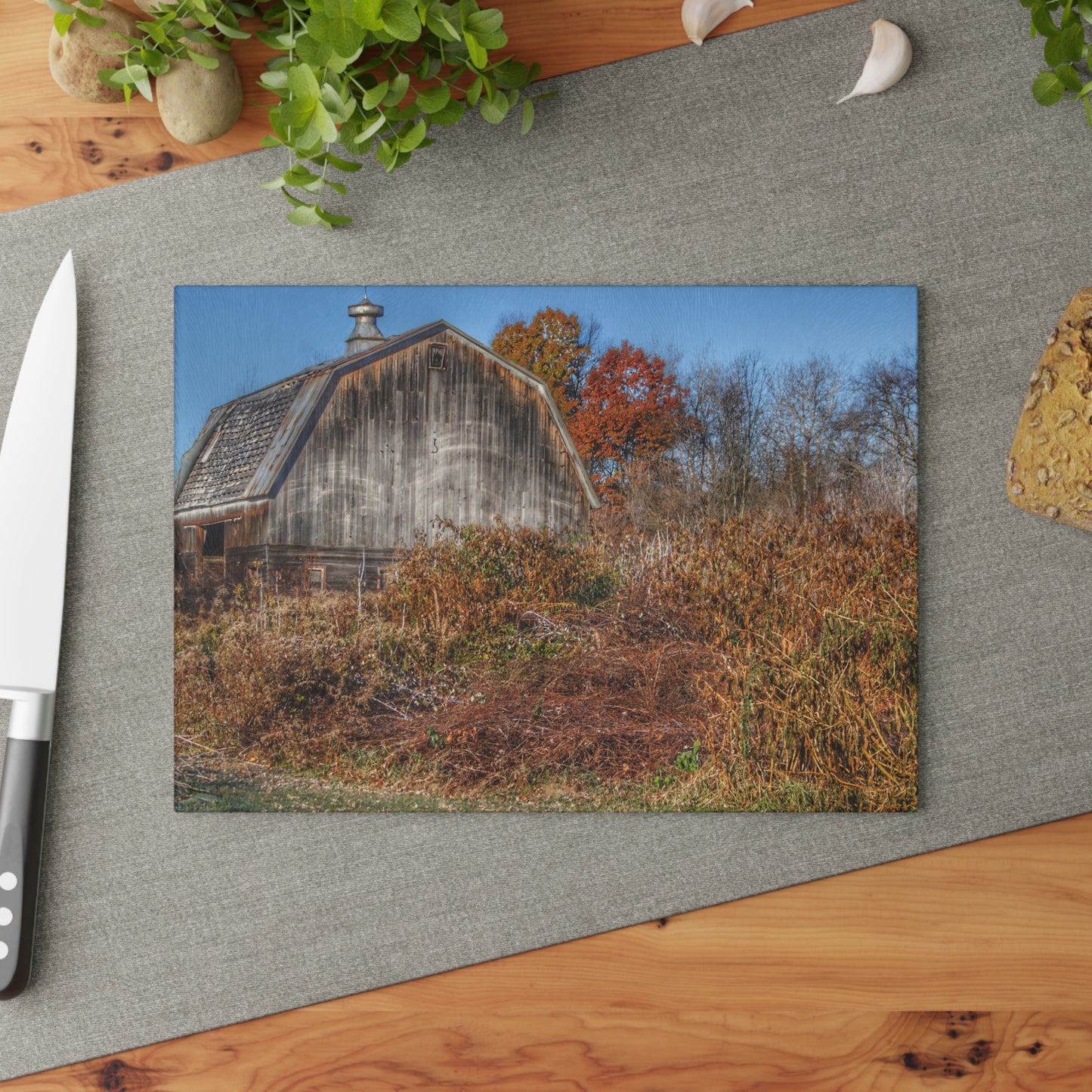U R There Photography Vassar Road Hidden Grey II Rustic Farmhouse Tempered-Glass Cutting Board