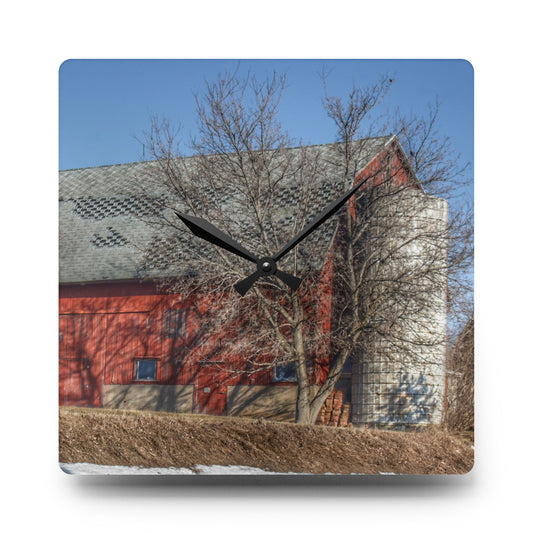 Van Dyke Red II Rustic Farmhouse Acrylic Analog Wall Clock 10.75'' × 10.75'' (Square)