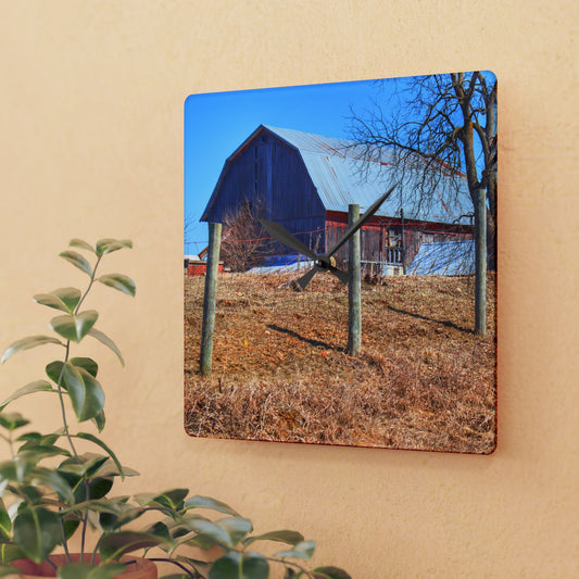 U R There Photography Marathon Haybarn on the Hill II Rustic Farmhouse Acrylic Analog Wall Clock