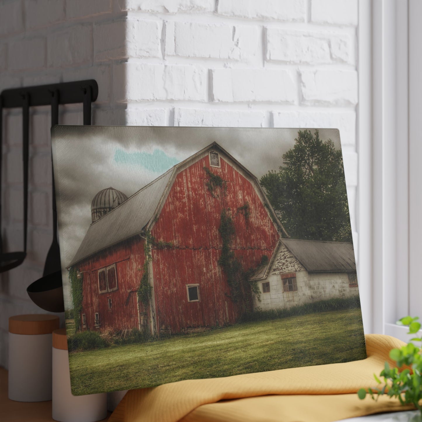 U R There Photography Stanley Road Red I Rustic Farmhouse Tempered-Glass Cutting Board