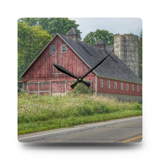 Metamora Red I Rustic Farmhouse Acrylic Analog Wall Clock 10.75'' × 10.75'' (Square)