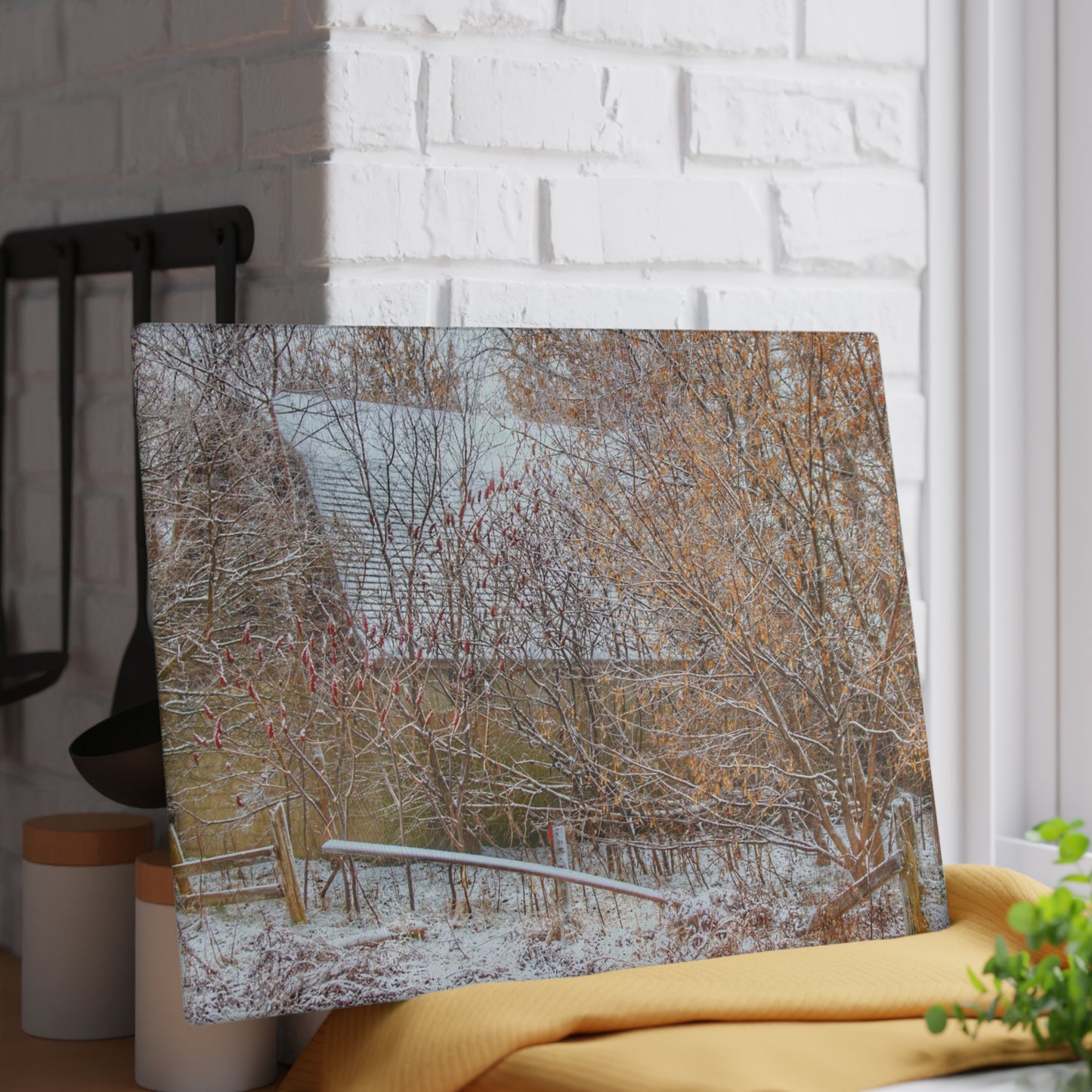 U R There Photography Dryden Road Hidden Winter Grey Rustic Farmhouse Tempered-Glass Cutting Board