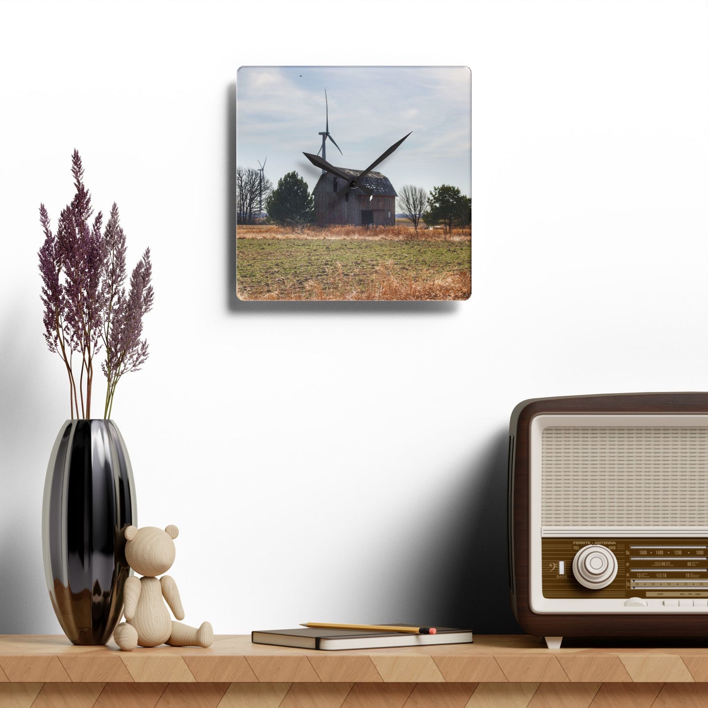 U R There Photography French Road Little Red Rustic Farmhouse Acrylic Analog Wall Clock