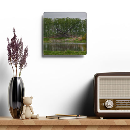 U R There Photography Bridge of Summer Road I Rustic Farmhouse Acrylic Analog Wall Clock