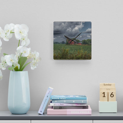 U R There Photography Church Road Red Rustic Farmhouse Acrylic Analog Wall Clock