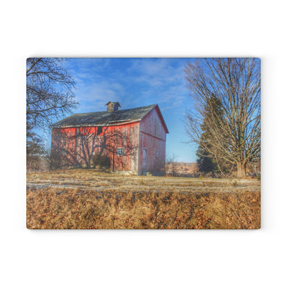 U R There Photography M-24 Barn at the Bend II Rustic Farmhouse Tempered-Glass Cutting Board 8"x 11"