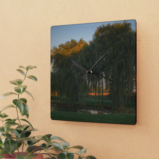 U R There Photography Sunrise on Willow Pond II Rustic Farmhouse Acrylic Analog Wall Clock