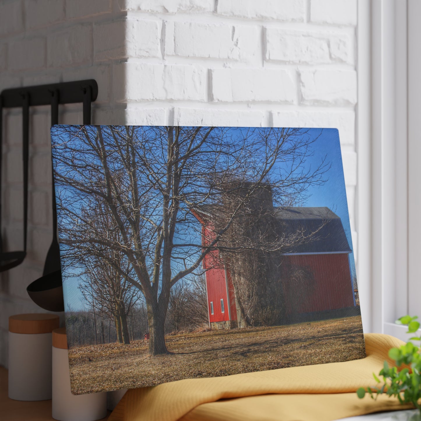 U R There Photography Leonard Road Red Rustic Farmhouse Tempered-Glass Cutting Board 8"x 11"