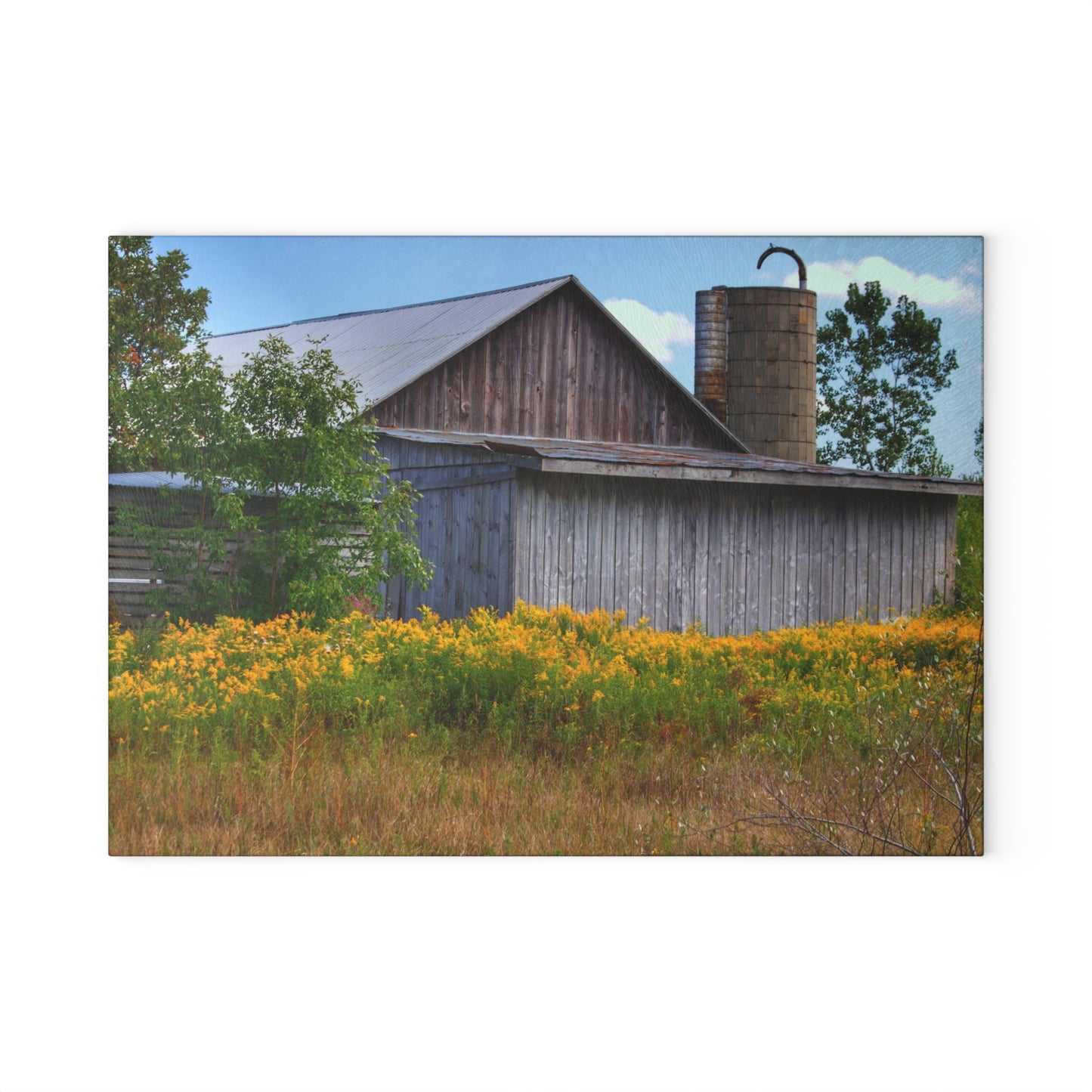 U R There Photography Church Road Grey II Rustic Farmhouse Tempered-Glass Cutting Board