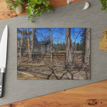 U R There Photography Brewer Road Grey Rustic Farmhouse Tempered-Glass Cutting Board