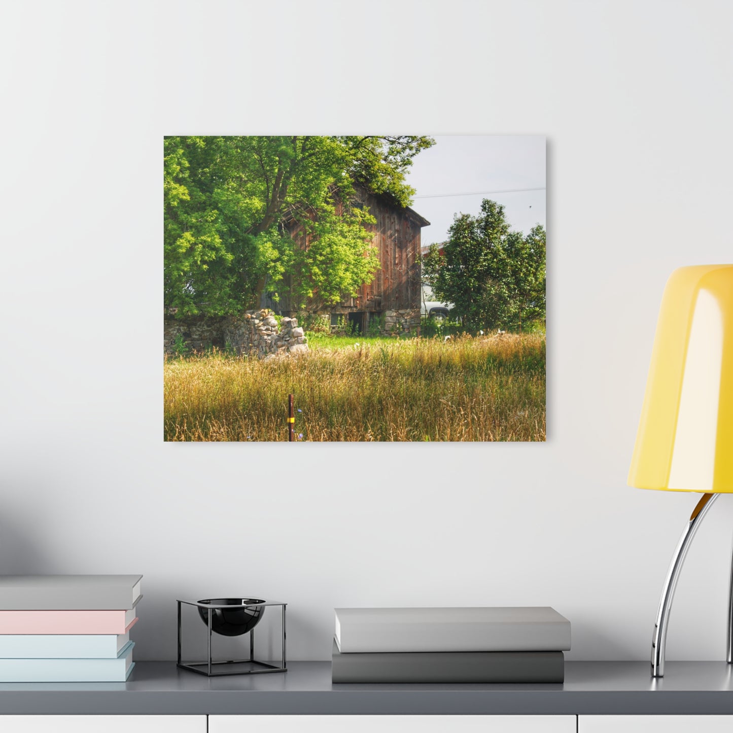 U R There Photography Lum Hidden Fieldstone Red Rustic Farmhouse Acrylic Wall Print