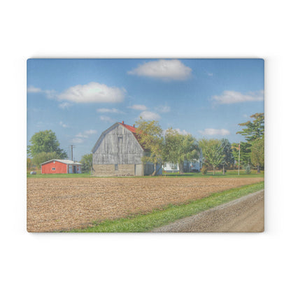 U R There Photography Sheridan Line Road Grey I Rustic Farmhouse Tempered-Glass Cutting Board