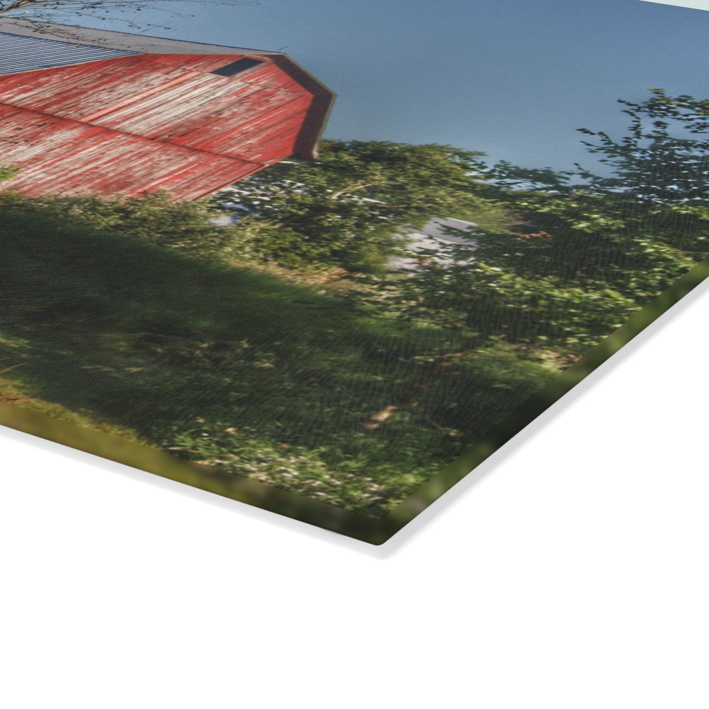 U R There Photography Columbiaville Red in Summer III Rustic Farmhouse Tempered-Glass Cutting Board