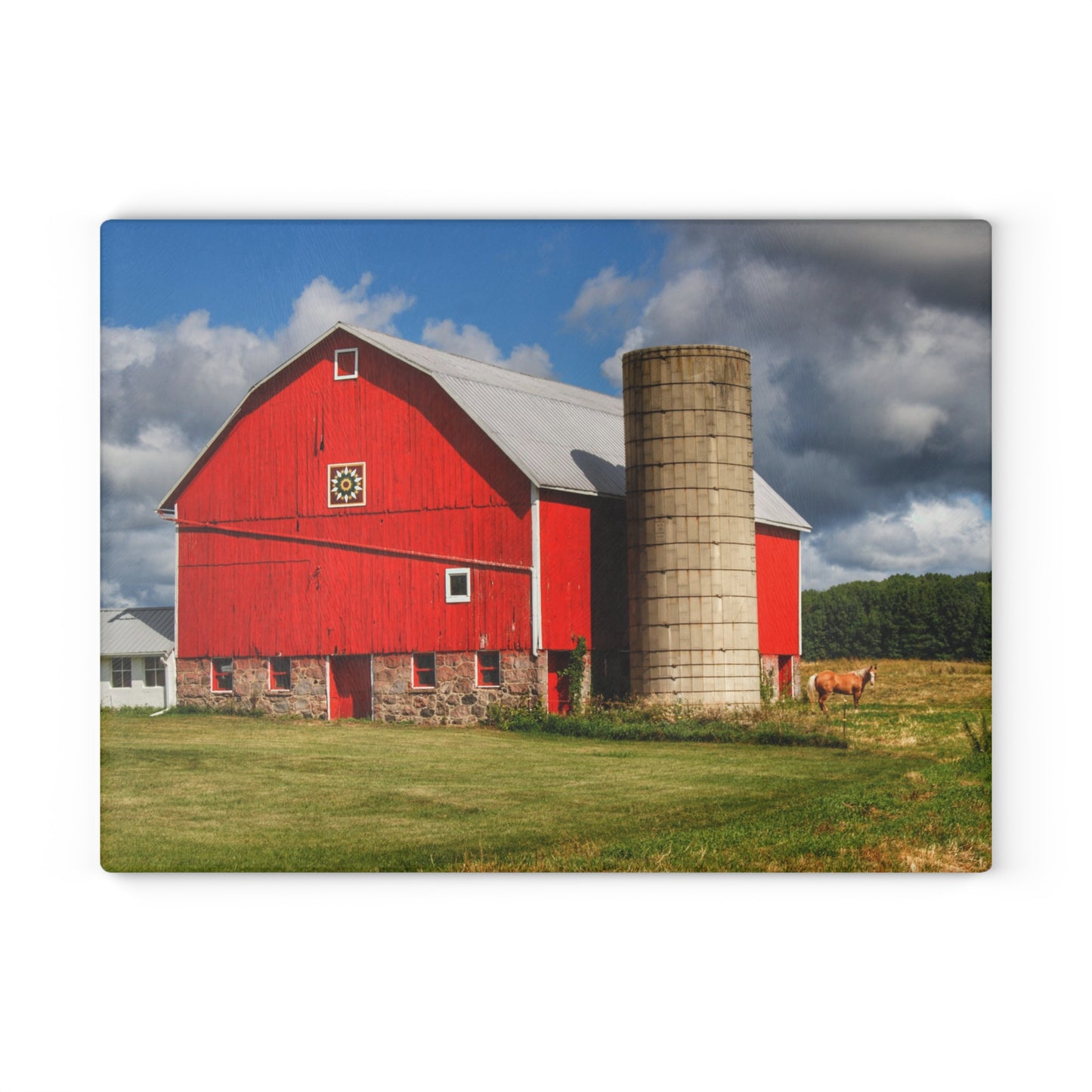U R There Photography West Brown Road Red and Silo I Rustic Farmhouse Tempered-Glass Cutting Board