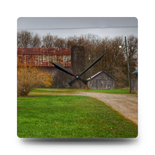 South Summers Road Rusted and Little Grey Rustic Farmhouse Acrylic Analog Wall Clock 10.75'' × 10.75'' (Square)