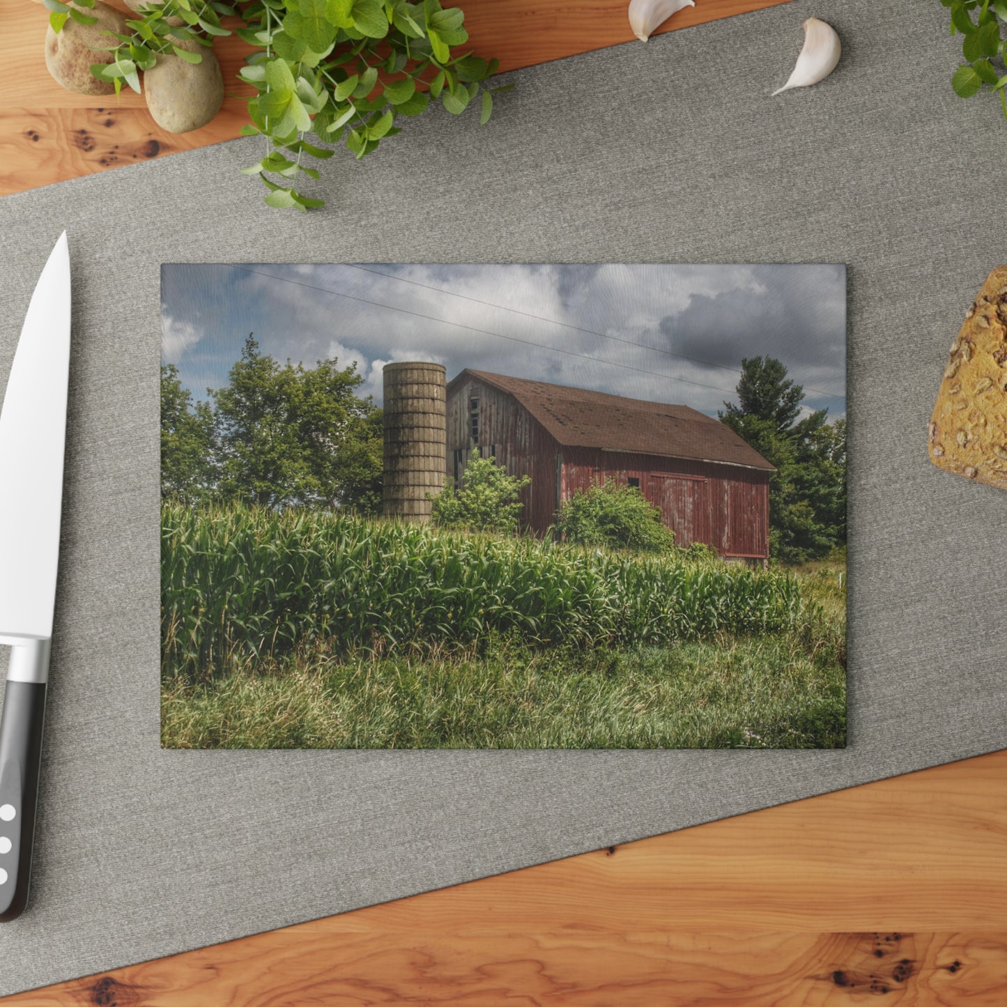 U R There Photography Armstrong Road Red III Rustic Farmhouse Tempered-Glass Cutting Board