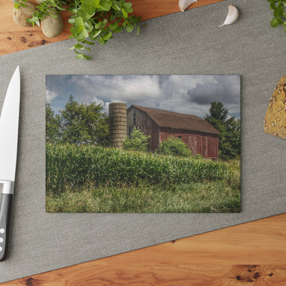U R There Photography Armstrong Road Red III Rustic Farmhouse Tempered-Glass Cutting Board