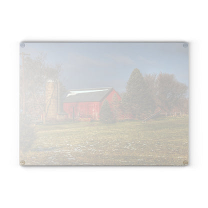 U R There Photography Columbiaville Road Red I Rustic Farmhouse Tempered-Glass Cutting Board