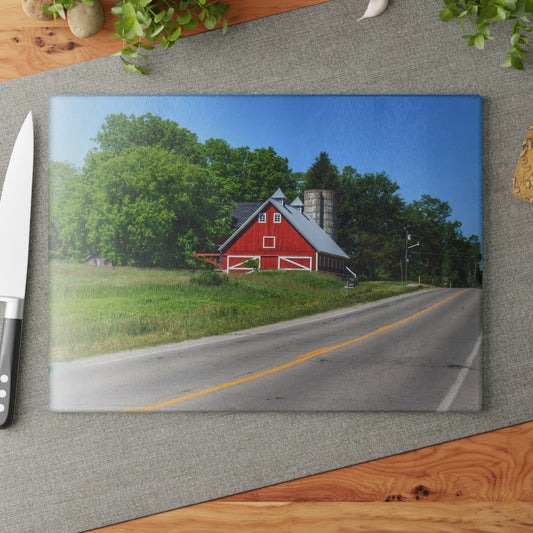 U R There Photography Metamora Red 2020 II Rustic Farmhouse Tempered-Glass Cutting Board
