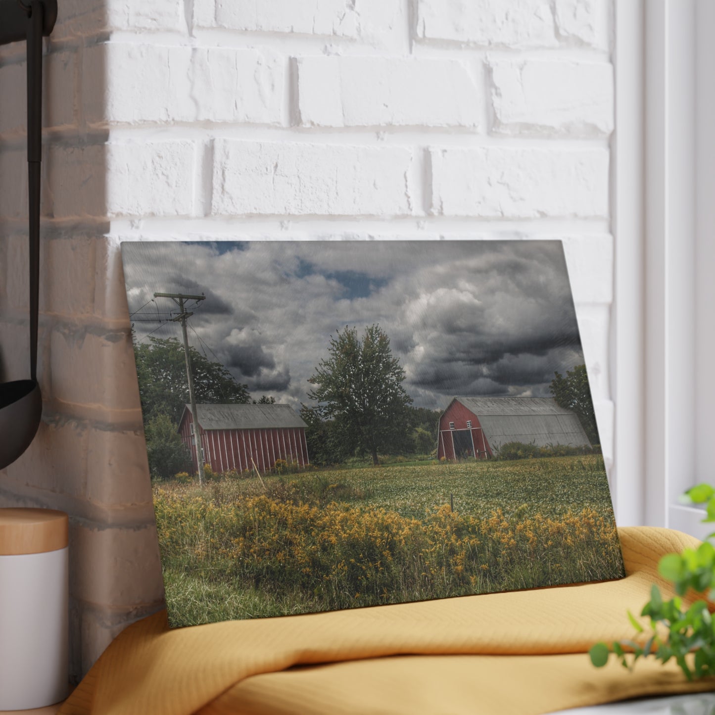 U R There Photography Pinstripe Barn and Buddy II Rustic Farmhouse Tempered-Glass Cutting Board