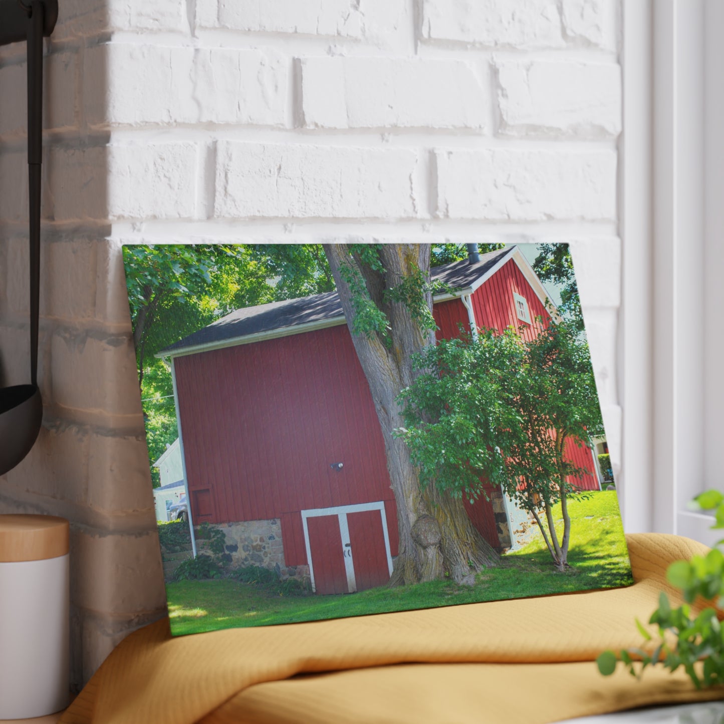 U R There Photography Court Street City Red Rustic Farmhouse Tempered-Glass Cutting Board