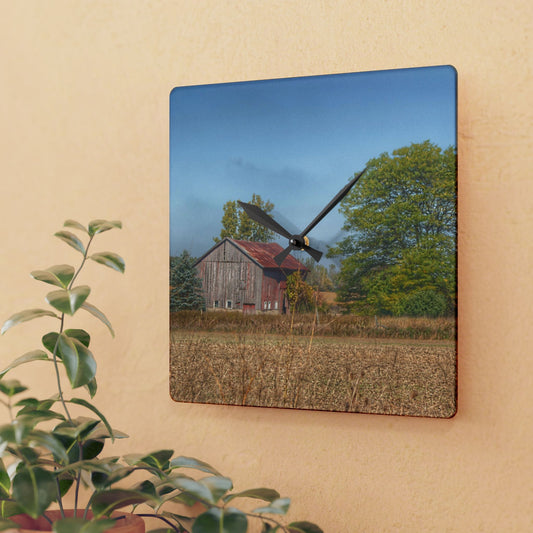 U R There Photography Brown City Wellman Line Road Little Red Rustic Farmhouse Acrylic Analog Wall Clock
