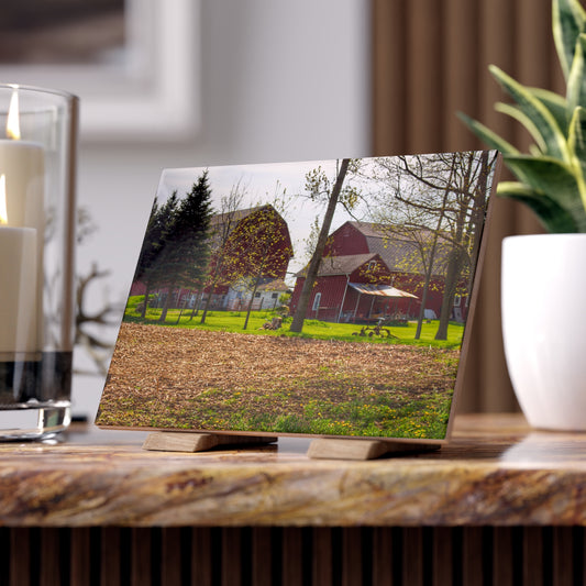 U R There Photography Bishop Road Reds III Rustic Farmhouse Decorative Ceramic Tile