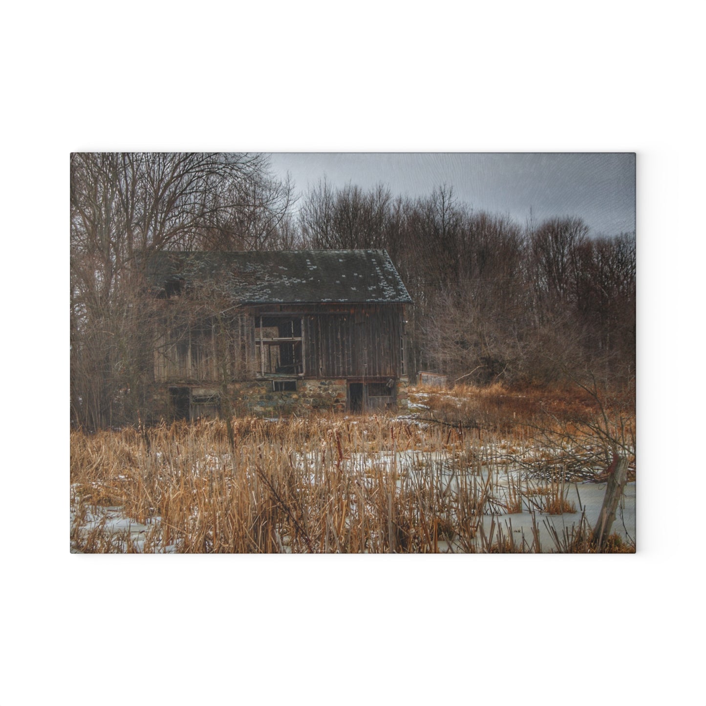 U R There Photography Norway Lake Road Hidden Grey I Rustic Farmhouse Tempered-Glass Cutting Board